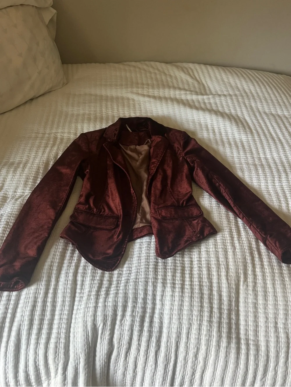 Free People Cotton Blend Crushed Velvet Blazer Jacket Maroon Size XS
